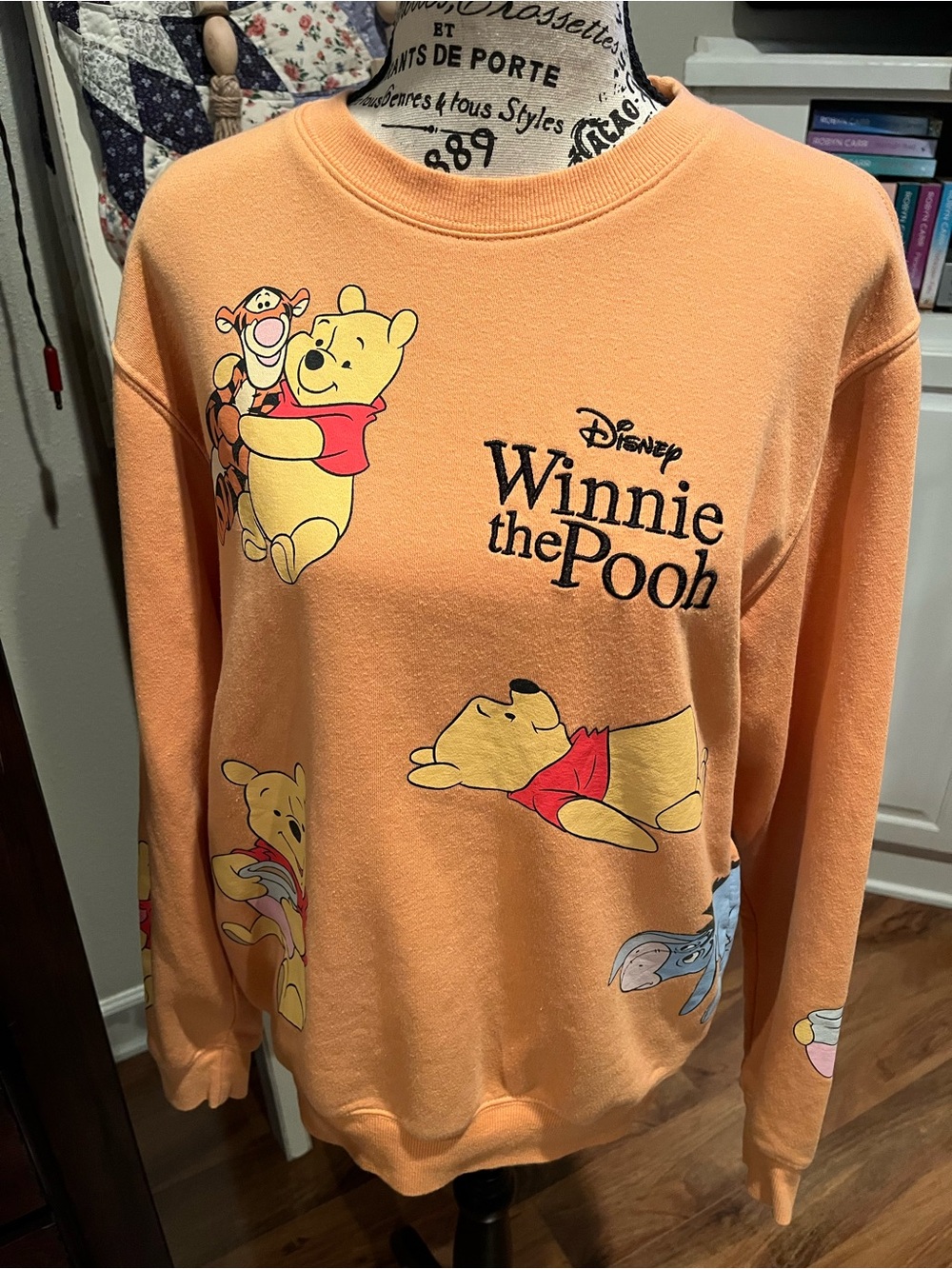 Disney Winnie the Pooh Women's Light Orange Fleece Crewneck Pullover